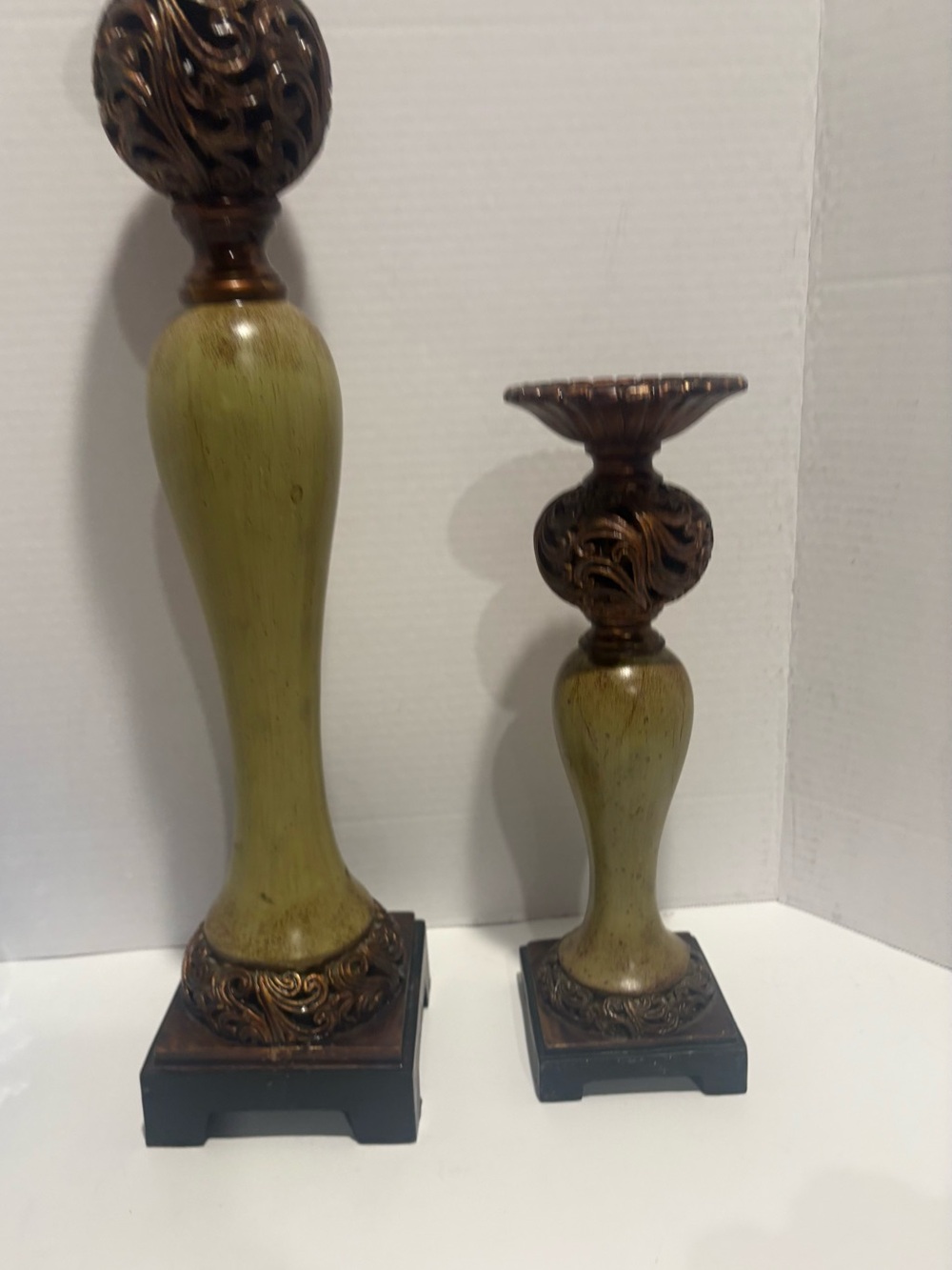 Decorative Green and Bronze Ornate Candle Holders - Picture 5 of 9